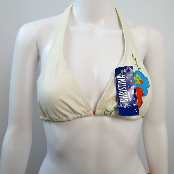 Christina 2-Piece Swimsuit White with Floral Appliqué Beading Embroidery Size M - Picture 16 of 16